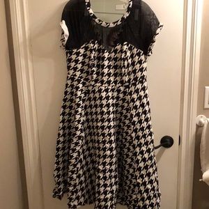 White and black houndstooth dress with mesh top